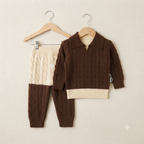 Baby & Toddler Collared Cable Knit Sweater and Pants Set- Brown