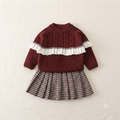 Toddler Girls Cable Knit Sweater and Houndstooth Pleated Skirt Set - Maroon