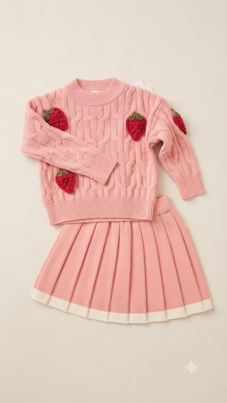 Strawberry Garden Knit Dress Set 🍓🎀