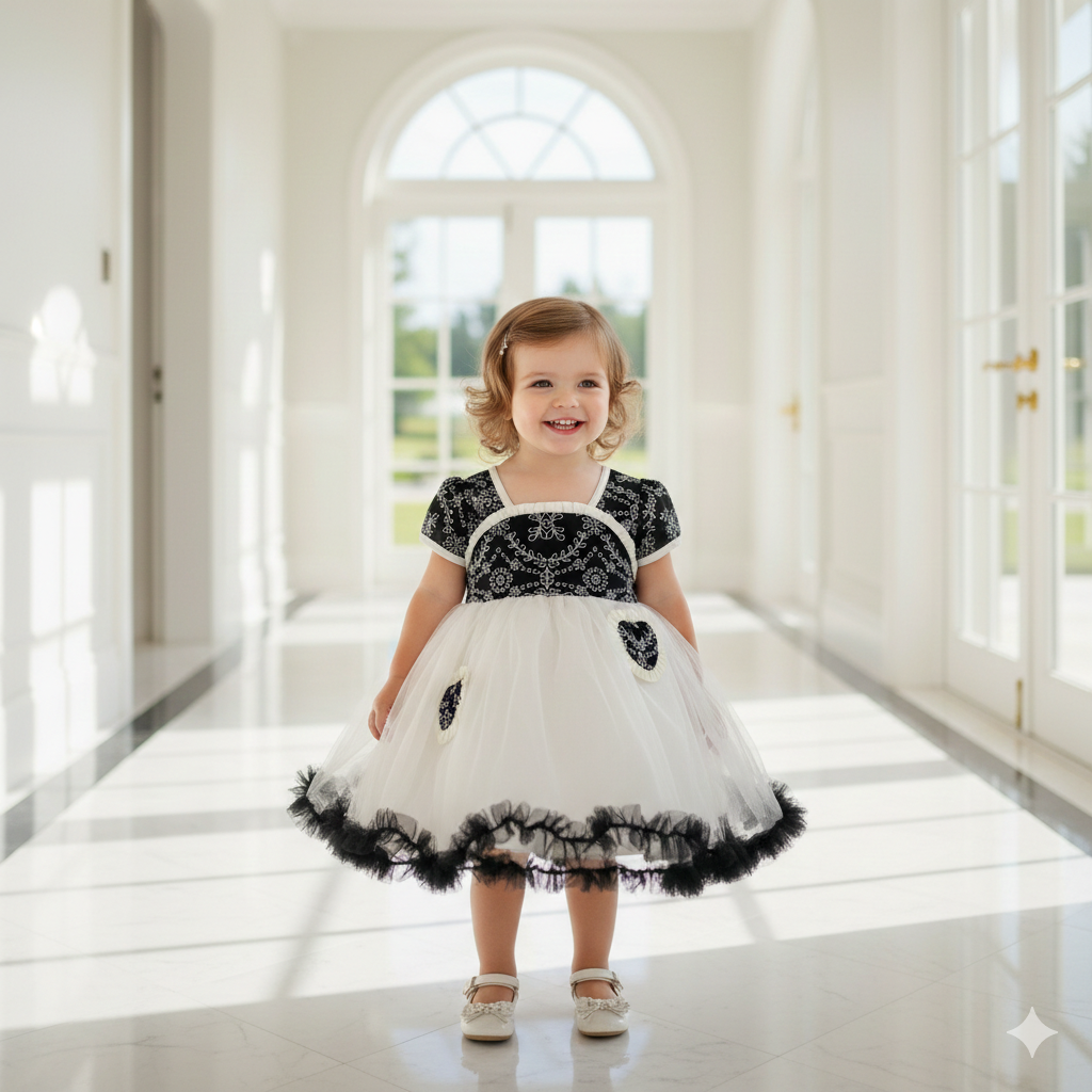 Midnight Blossom Tulle Dress – Black & White