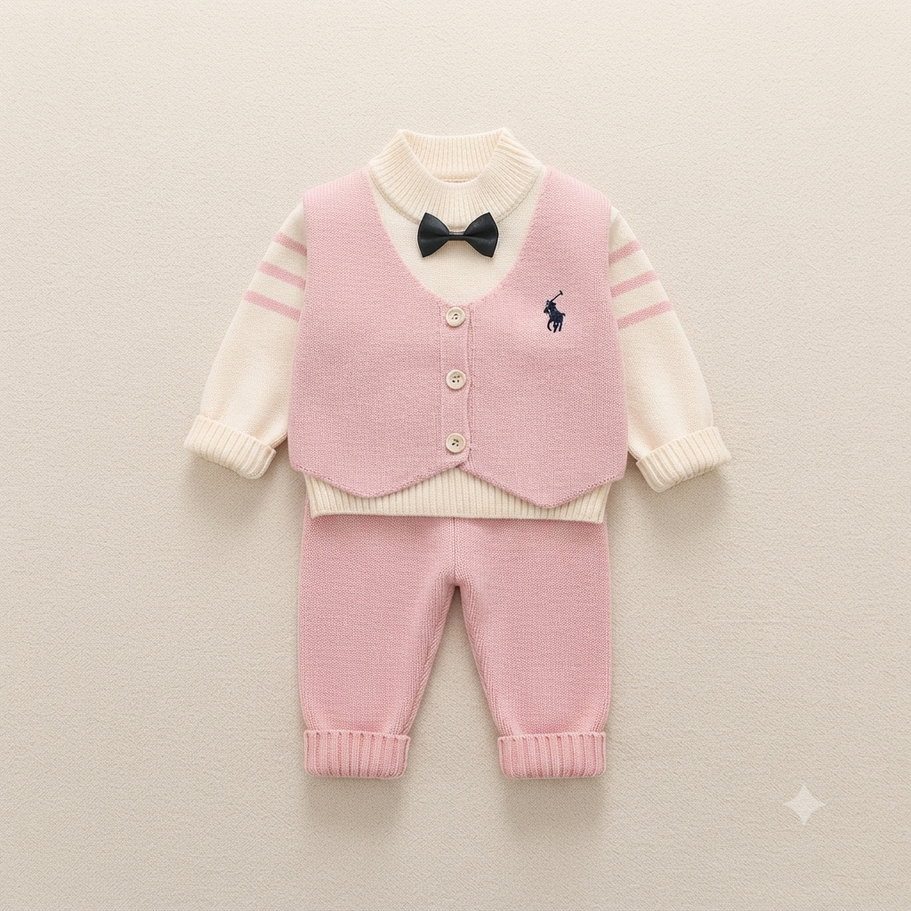 Baby Gentleman Knit Vest & Sweater Set-Pink