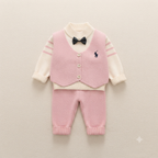 Baby Gentleman Knit Vest & Sweater Set-Pink