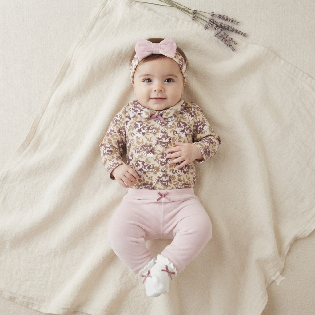 5 Piece Baby Floral Bodysuit & Leggings Set Velvet