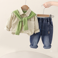 Boys Green Stripe Top & Rolled-Cuff Denim Pants Outfit