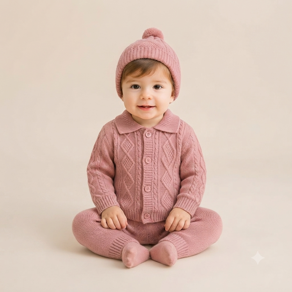 Newborn Knit Cardigan & Cap Set - Pink