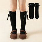 Girls Ribbed Knee-High Socks with Satin Bow Accents