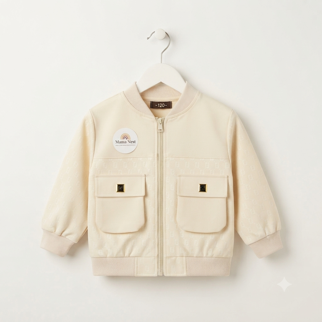 Boys' Faux Leather Monogram Bomber Cargo Set-3 piece
