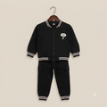 Black Corduroy Varsity Jacket and Pants Tracksuit Set for Boys