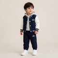 Baby Boy 3-Piece Varsity Jacket, Striped Hoodie, and Jogger Set-Blue