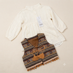 Girls' Boho Lace Frock and Patterned Tassel Vest Set