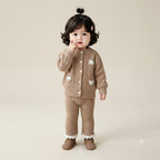Cute Bunny and Heart Applique Knit Cardigan and Pants Set