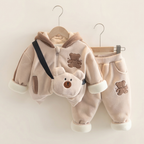 Toddler Cuddle Thick Bear 3-Piece Tracksuit- Cream Brown