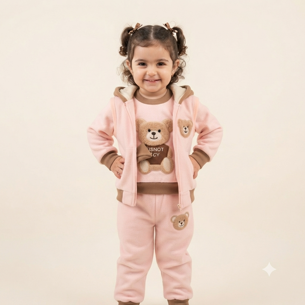 Girls' 3-Piece Fleece-Lined Velvet Teddy Set