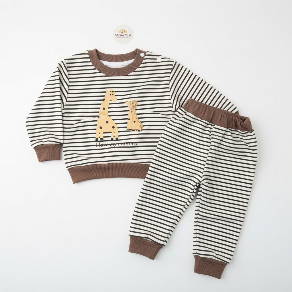 Mama Nest Striped Giraffe Baby Outfit-Brown