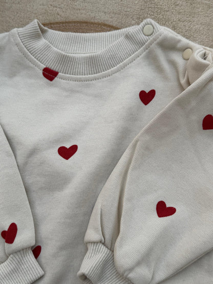 Cream Heart Fleece Sweatshirt & Black Trouser Set