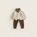 Baby Boy Plaid Collar Knitted Cardigan & Pants Set-White