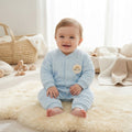 Cozy Quilted Bear Print Baby Jumpsuit- Sky blue