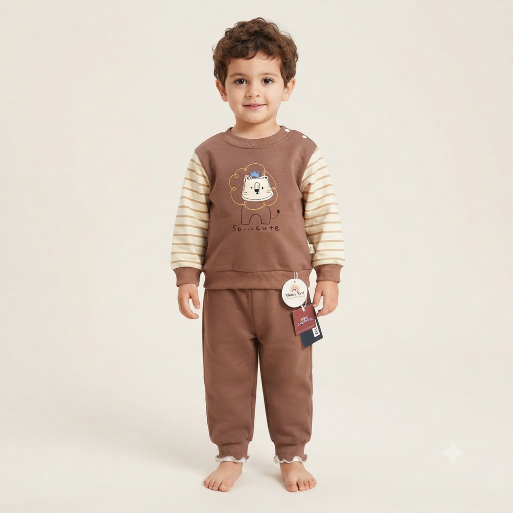 Brown Lion Fleece Sweatshirt & Jogger Set