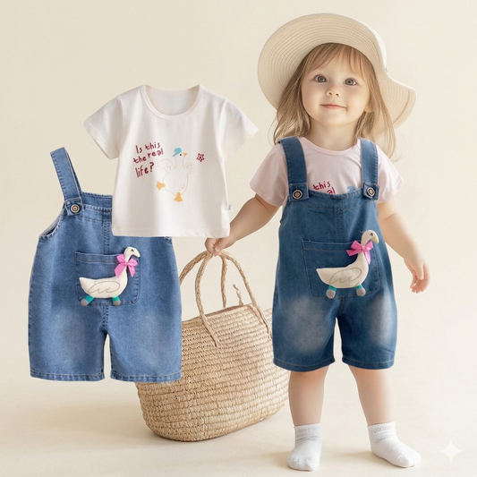 Little Swan Denim Dungaree Set (2-Piece)