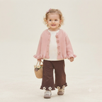 Girls Floral Knit Cardigan & Wide-Leg Pants Set-Pink