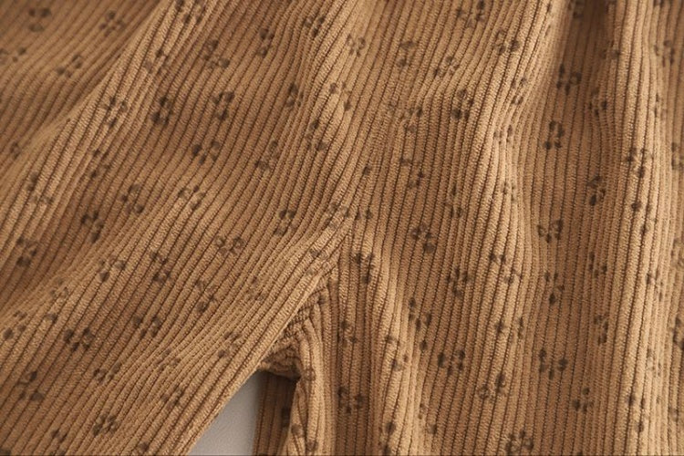 Baby Girl Knit Vest Blouse Corduroy Pants Outfit Set-Beige