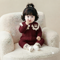 Toddler Girls Cute Bunny Collar Knit Cardigan and Leggings Set - Burgundy