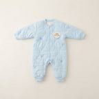 Cozy Quilted Bear Print Baby Jumpsuit- Sky blue