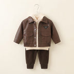 Cozy Faux-Leather Jacket & Corduroy Pants 2-Piece Set