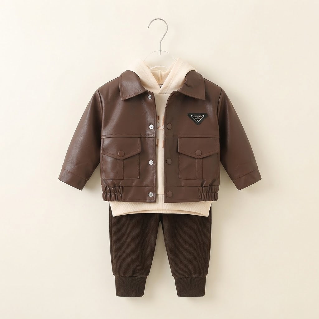 Cozy Faux-Leather Jacket & Corduroy Pants 2-Piece Set