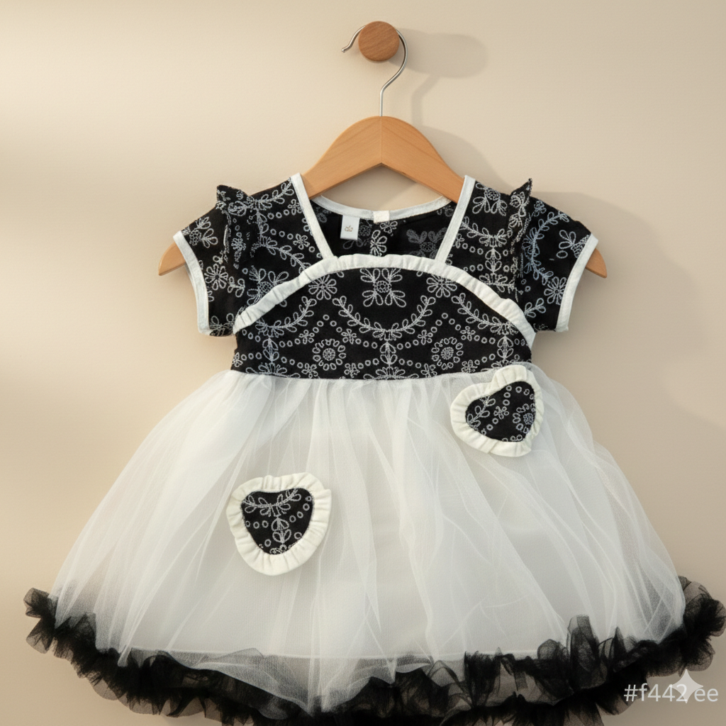 Midnight Blossom Tulle Dress – Black & White