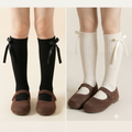 Girls Ribbed Knee-High Socks with Satin Bow Accents