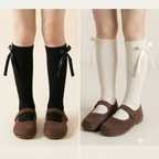 Girls Ribbed Knee-High Socks with Satin Bow Accents