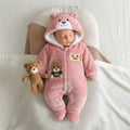 Cozy Bear Hooded Fleece Romper-Pink