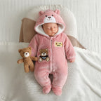 Cozy Bear Hooded Fleece Romper-Pink