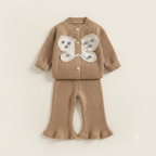 Butterfly Applique Ribbed Knit Cardigan and Pants Set
