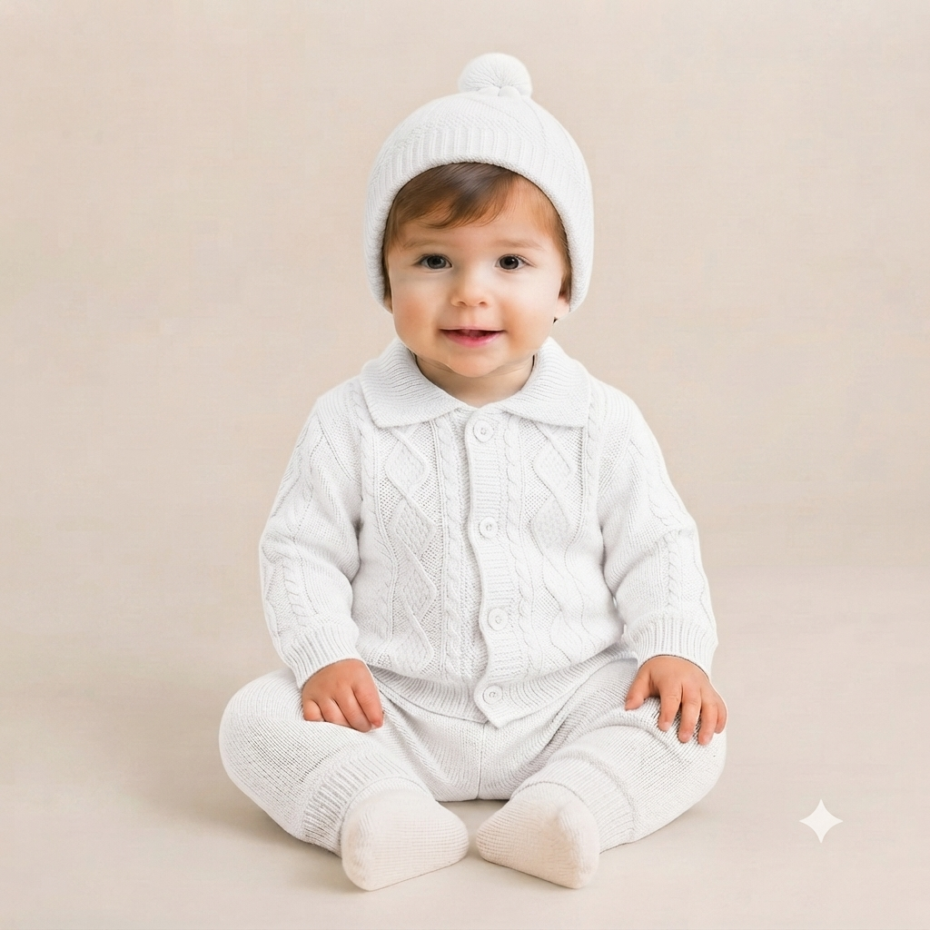 Newborn Knit Cardigan & Cap Set - White