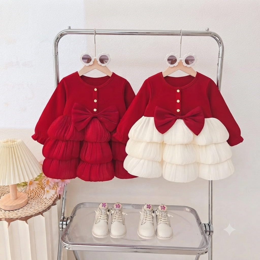 Festive Red Velour Bodice and Tiered Tutu Frock (Set of 2 Styles)
