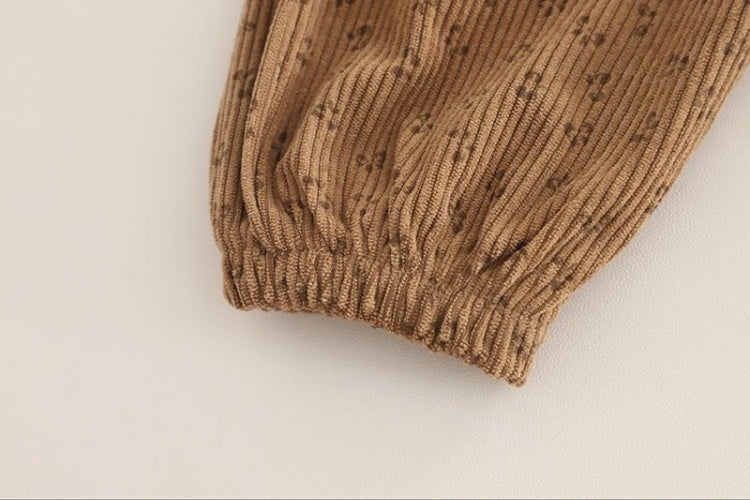 Baby Girl Knit Vest Blouse Corduroy Pants Outfit Set-Beige