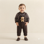Cozy Bear Accent Striped Knit Baby Romper