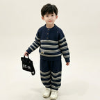 Boys Navy Blue Striped Knitted Sweater & Trouser Set