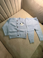 Baby Blue Panda Patch Ribbed Knit Cardigan Set