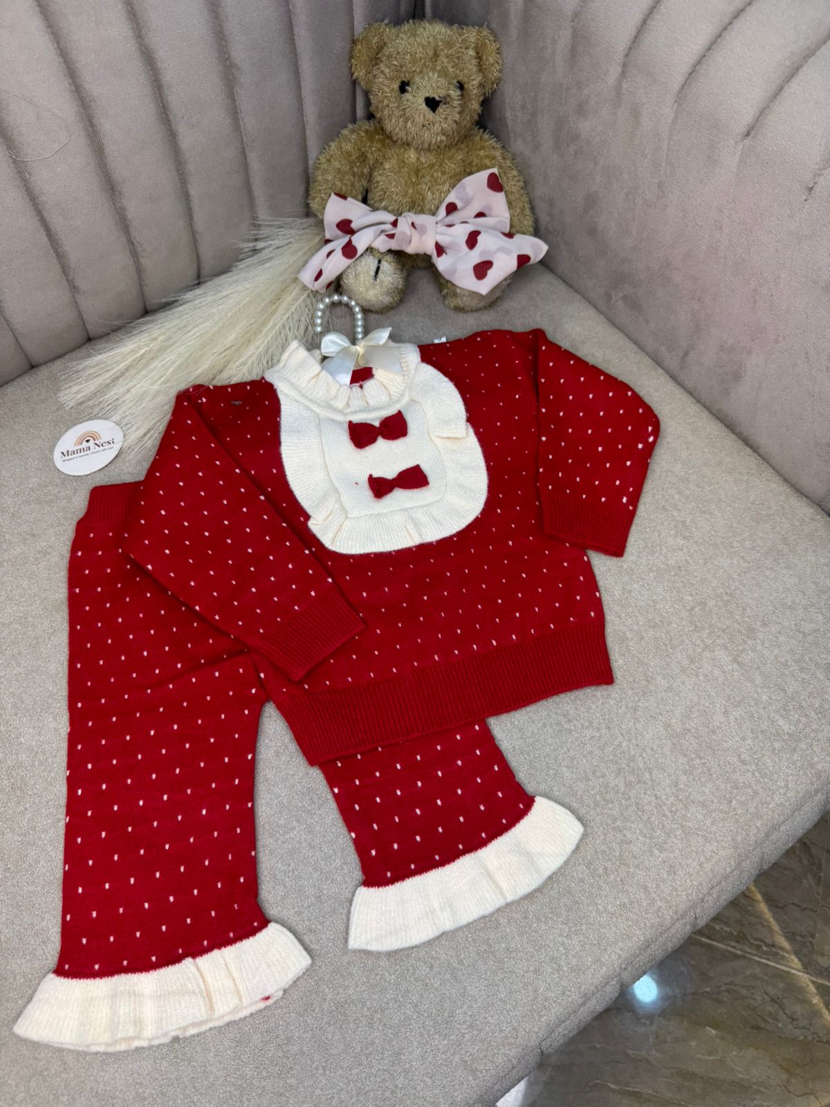Red Bow Charm Knit Set