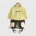 Yellow & Green Green Kids Letter Print Fleece Sweatshirt and Patch Detail Pants Set