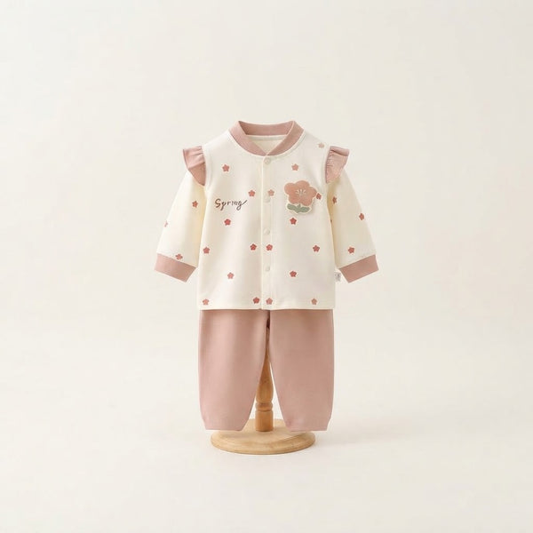Sweet Spring Floral Ruffle Top & Pants Set Lightweight - Tea Pink