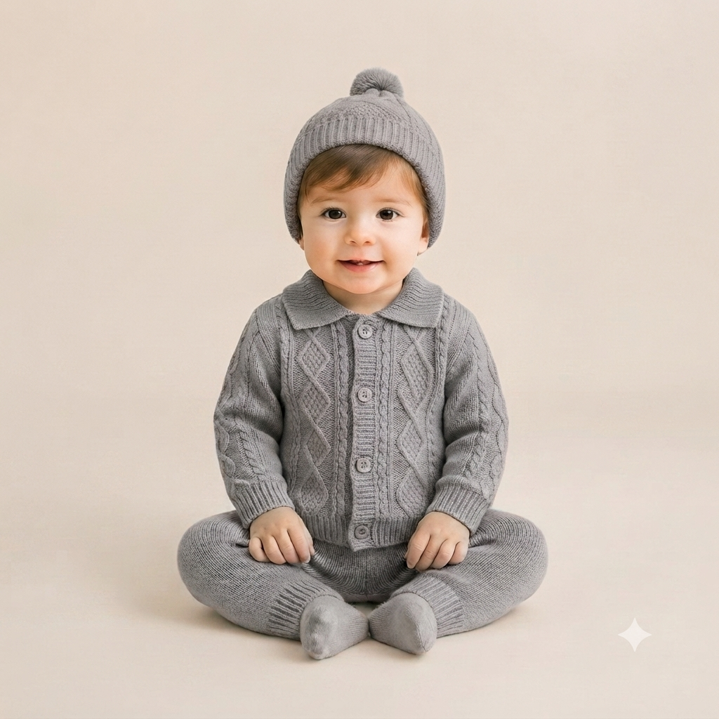 Newborn Knit Cardigan & Cap Set - Grey