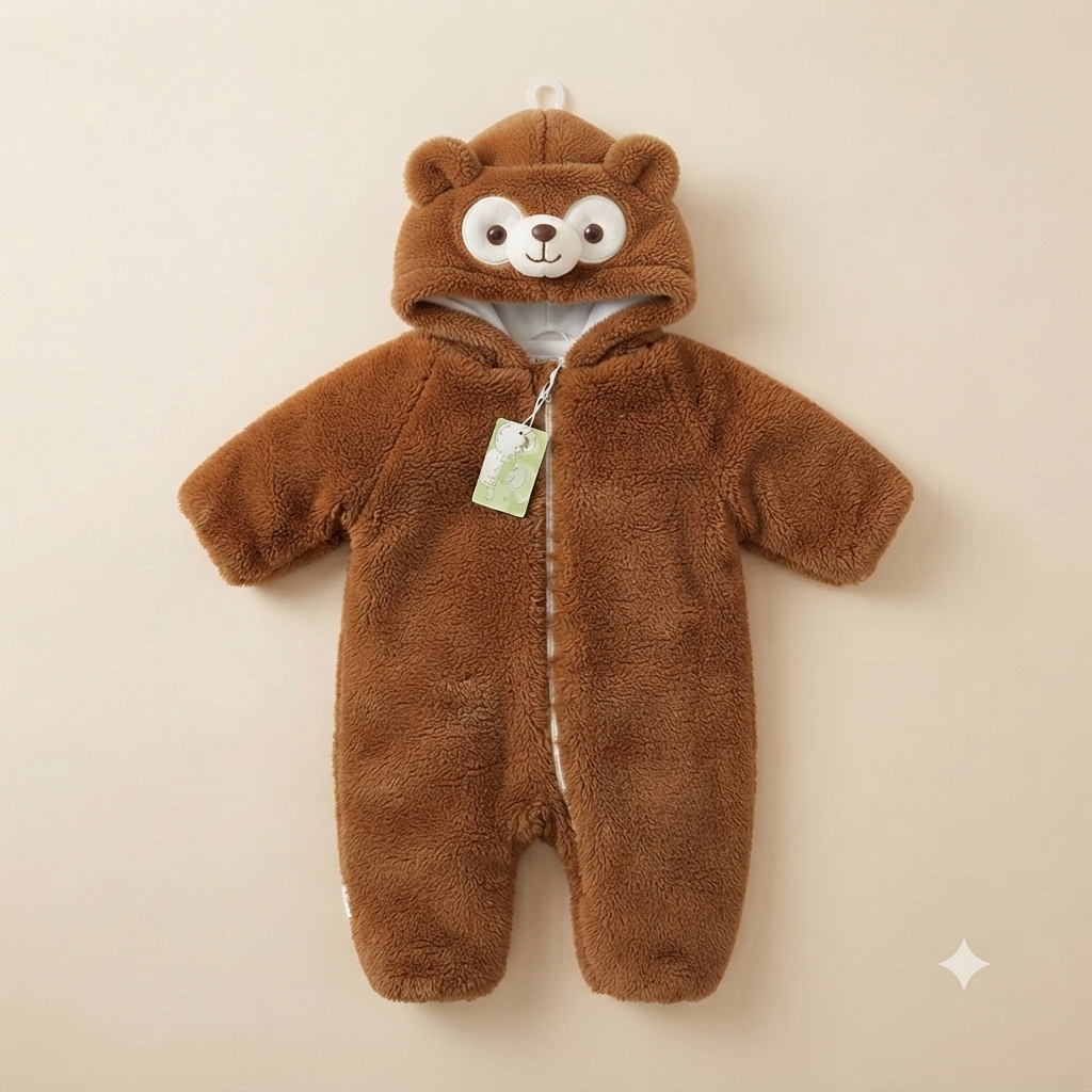 Rust Fox Face Faux-Sherpa Baby Romper