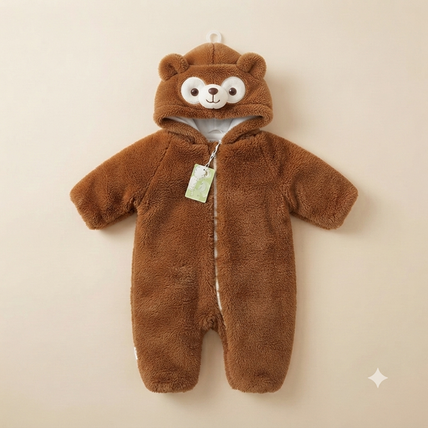 Rust Fox Face Faux-Sherpa Baby Romper