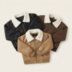 Toddler Faux Leather Bomber Jacket with Sherpa Collar-Brown
