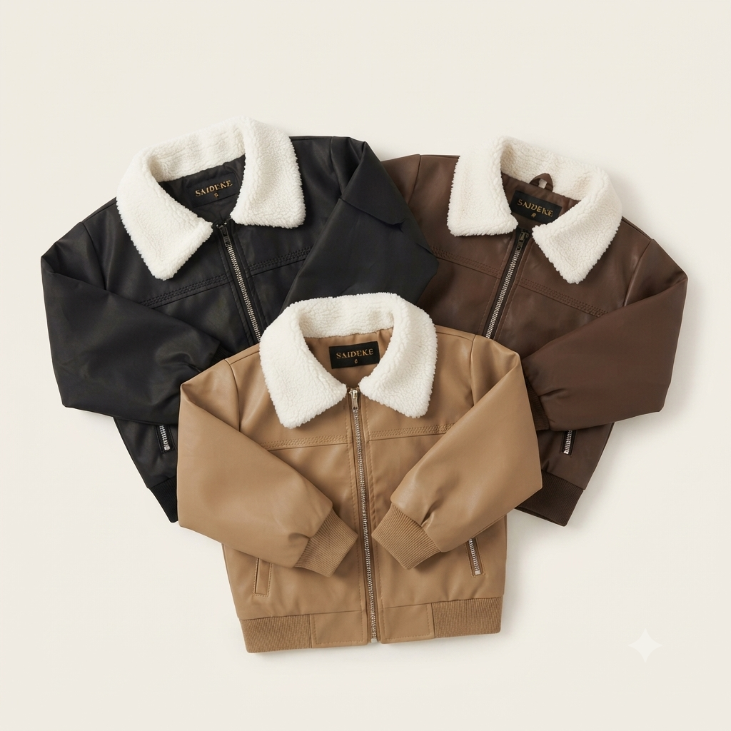 Toddler Faux Leather Bomber Jacket with Sherpa Collar-Brown