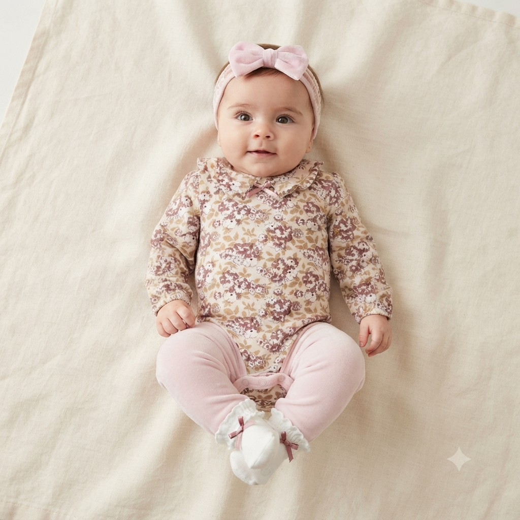 5 Piece Baby Floral Bodysuit & Leggings Set Velvet